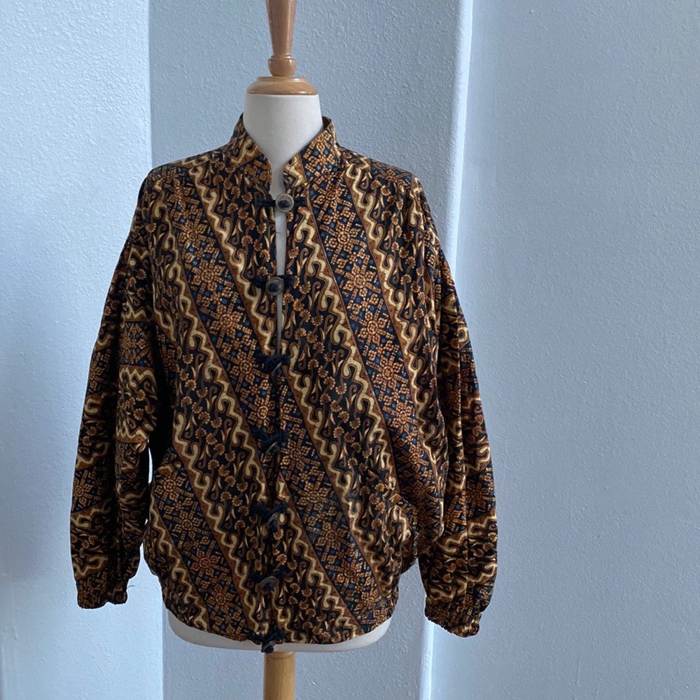 Boho Buttoned African Print Bomber Jacket Size‎ L